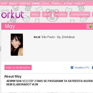 Imagem do perfil no orkut de Mayara Petruso; em 2010, a estudante foi alvo de protesto em redes sociais por comentários preconeituosos