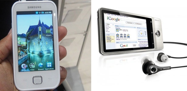 Galaxy 50 (esq.) e GoGear Connect tm visual parecido com o de telefone celular