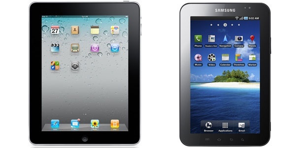  esquerda, o iPad.  direita, o GalaxyTab. As medidas na imagem acima no correspondem  real proporo de tamanho -- o iPad  maior que seu principal concorrente no Brasil 