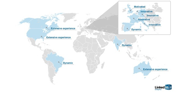 Mapa mostra as palavras mais utilizados por usurios do LinkedIn de vrios pases