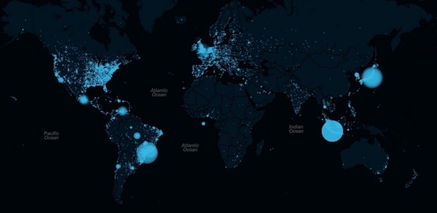 Grfico mostra intensidade de tutes no mundo durante a passagem de 2010 para 2011