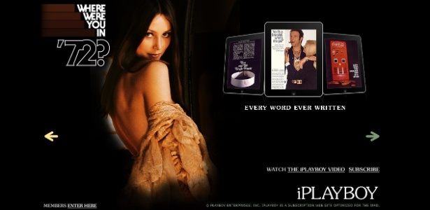 Pgina inicial do iPlayboy, site especfico da revista feito ser acessado no iPad