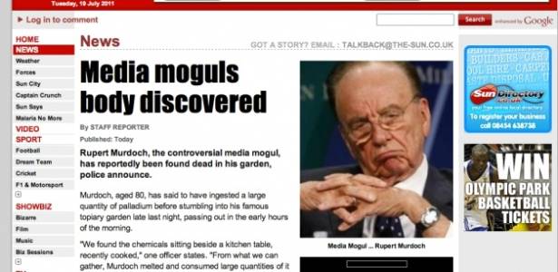 Falsa notcia sobre morte de Rupert Murdoch  publicada por hackers em site de notcias 
