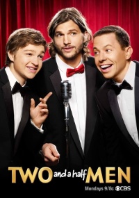 Cartaz do seriado americano "Two and a half Men" com Ashton Kutcher